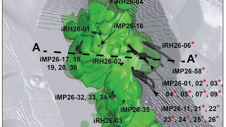 Figure 2. Mineral Point Plan View Showing 2026 Drill Hole Locations, Mineralization and the 2025 PEA Conceptual Pit Shell