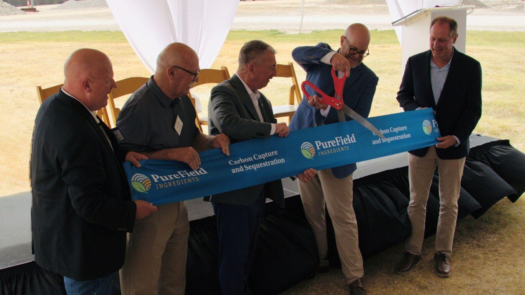 From left: Justin Gilpin, Kansas Wheat CEO; Jim Cross, mayor of Russell, KS; Jim Macy, EPA Region 7 administrator; Aaron Buettner, PureField CEO; and US Rep. Tracey Mann