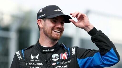 American driver Kyle Kirkwood celebrates after winning the Freedom 250 Grand Prix IndyCar race over the streets of Washington