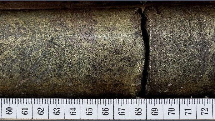 Figure 3. Chalcopyrite-rich interval from CMR26-201 at 350.5 meters(i)