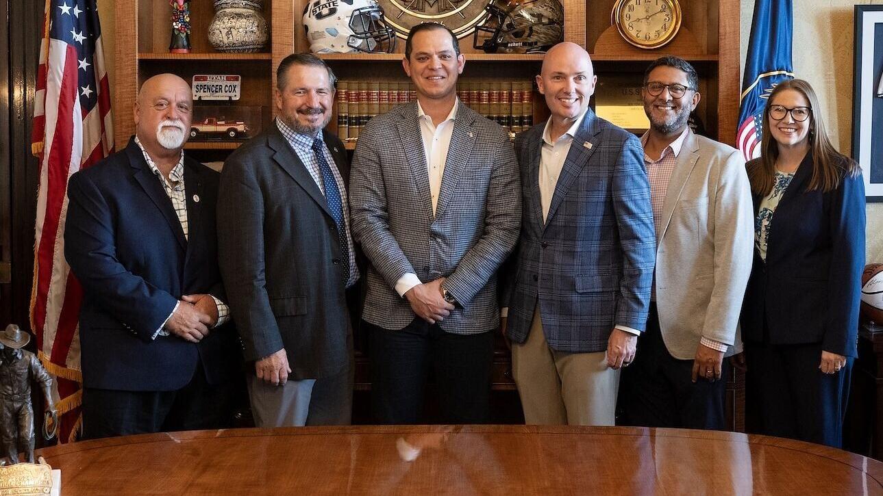 The Deployable Energy team met with Governor Cox last month to discuss the future of nuclear energy in the state. From left: Mike Zurlo, Senator Derrin Owens, Bobby Gallagher, Gov. Cox, Sanjay Mukhi, Suzanne Baker