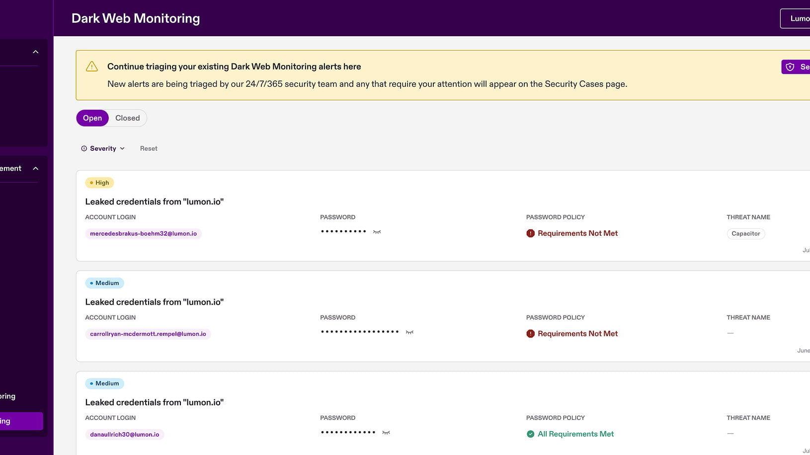 Valid but stolen credentials are frequently used in targeted cyber attacks. Beazley Security's Dark Web Monitoring continuously scans infostealer logs and dark web criminal forums for identity information that may be used to breach or compromise client ...