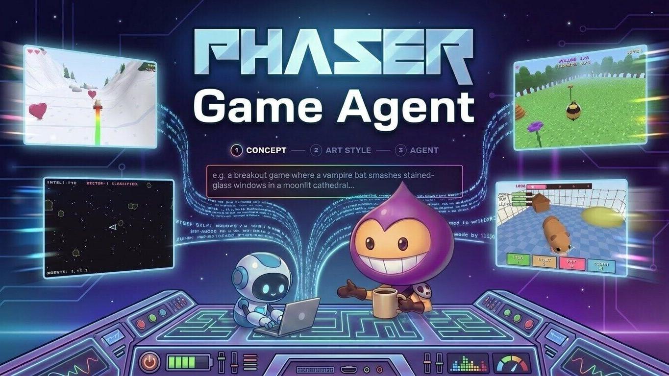 Four games, four styles, one sentence each: a glimpse of what the Phaser Game Agent can build.