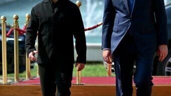 Ukrainian President Volodymyr Zelensky's meeting with Vucic (right) was part of a two-day trip to Serbia