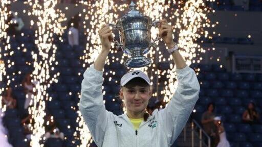 Kazakhstan's Elena Rybakina holds the winner's trophy after capturing the US Open final only weeks after suffering an injury that jeopardized her even playing at Flushing Meadows