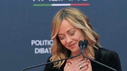 Meloni at a meeting of young militants from her post-Fascist Brothers of Italy party