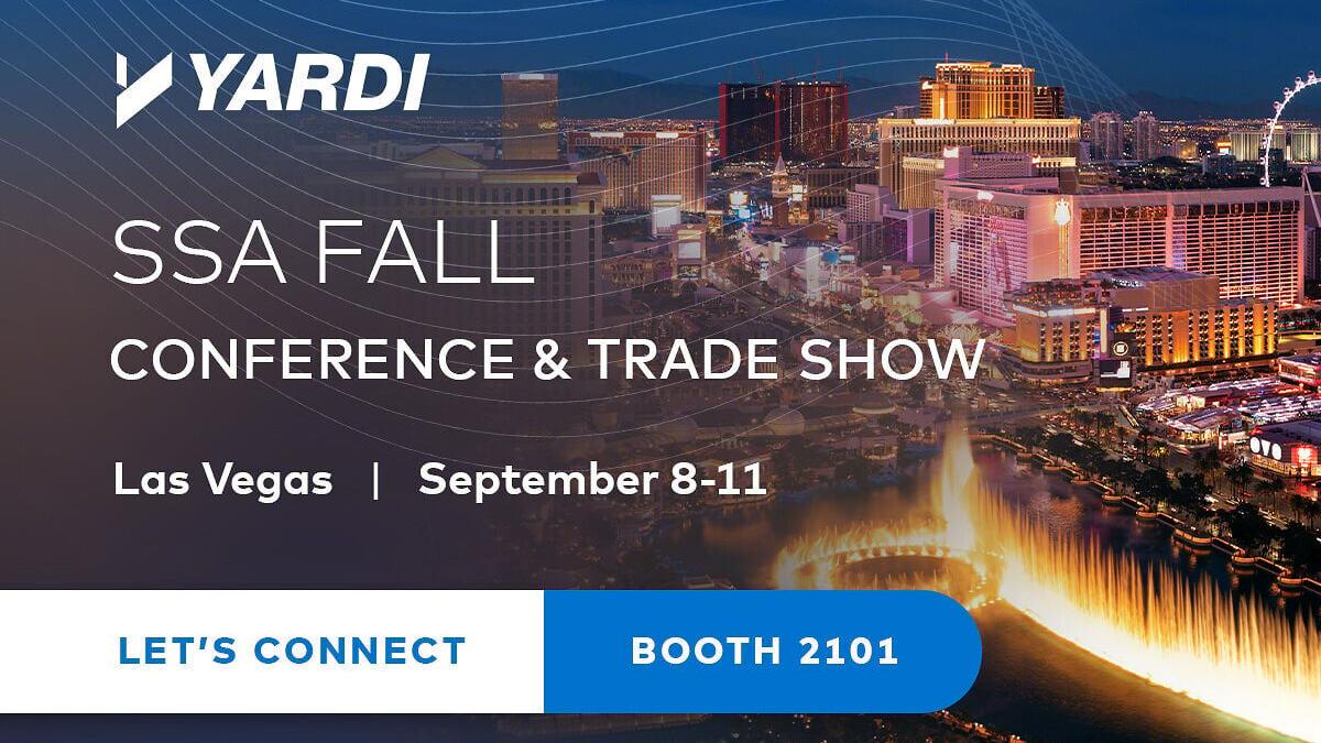 Yardi SSA Fall 2026 event banner, Las Vegas, September 8-11, booth 2101