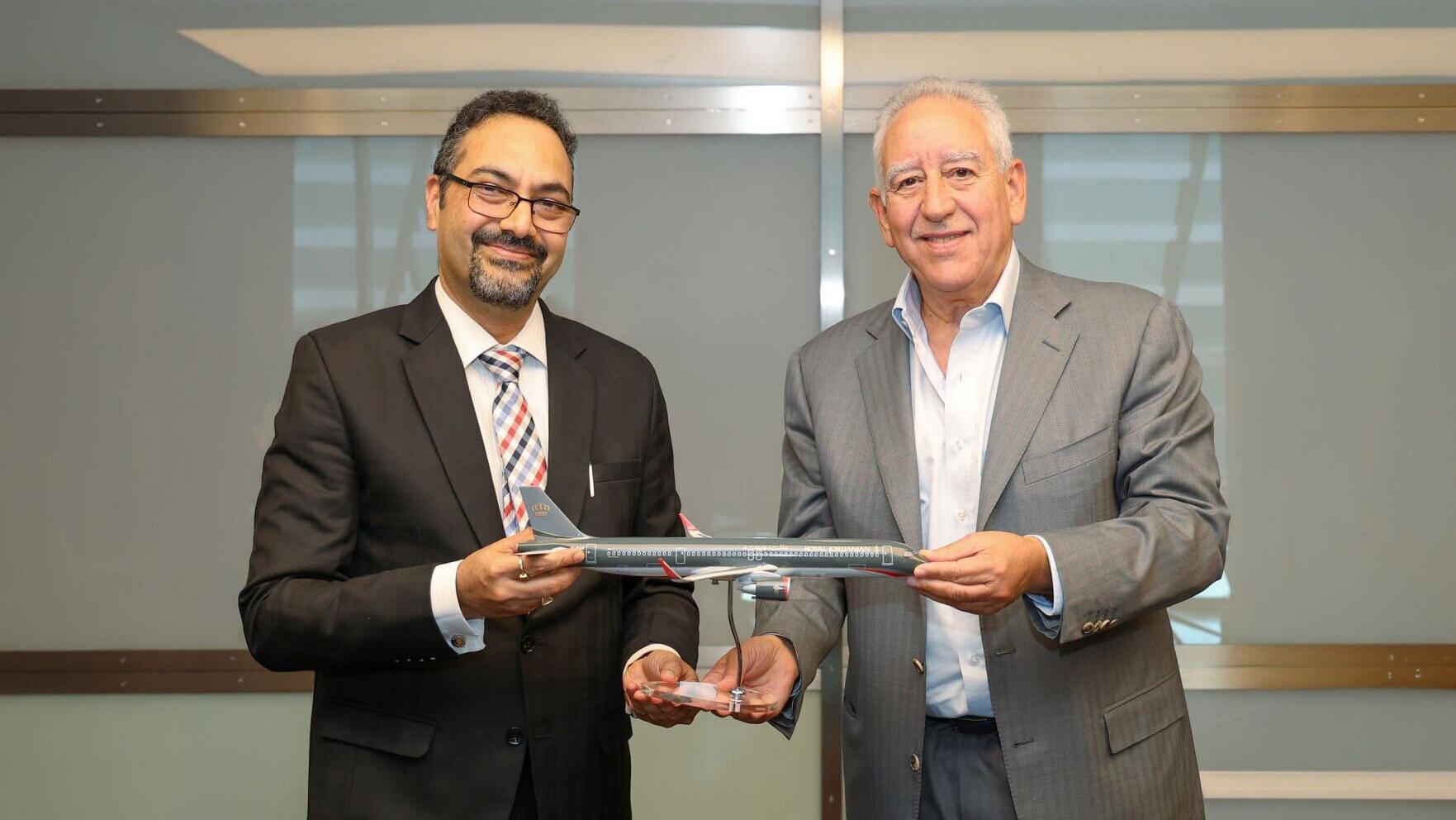 (L-R) Sandesh Bilagi, Chief Executive Officer, Ramco Systems and Samer Majali, Vice Chairman/ CEO of Royal Jordanian Airlines, during the signing ceremony held at Royal Jordanian Airlines’ office in Amman