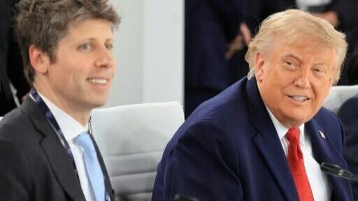 US President Donald Trump (C) and OpenAI CEO Sam Altman (L) attend an AI leaders' meeting during the G7 summit in Evian, France, on June 17, 2026