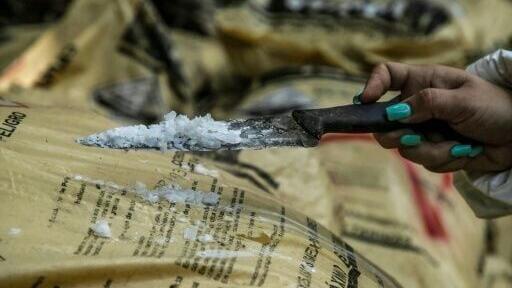Crystal meth found at a lab run by the Sinaloa cartel in El Dorado, Mexico in 2019