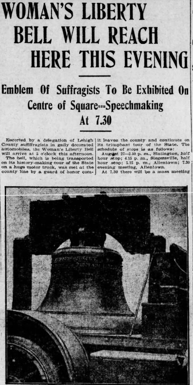 Allentown newspaper article ahead of a stop from the Justice Bell