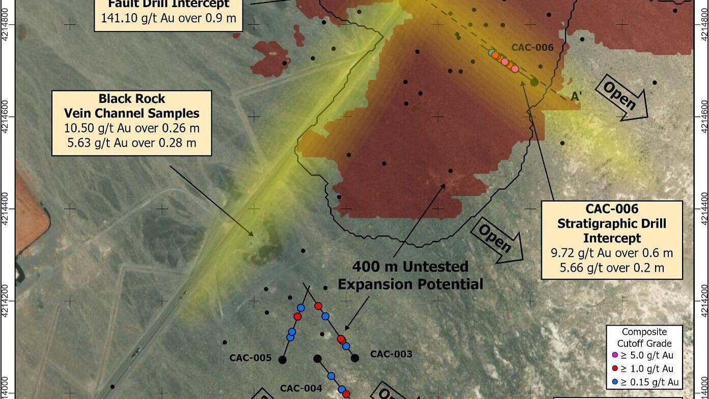 Figure 3: Plan map that shows the current Castle mineral resource, interpreted northeast- and northwest-striking structural corridors, and areas for potential resource expansion and follow-up drilling.