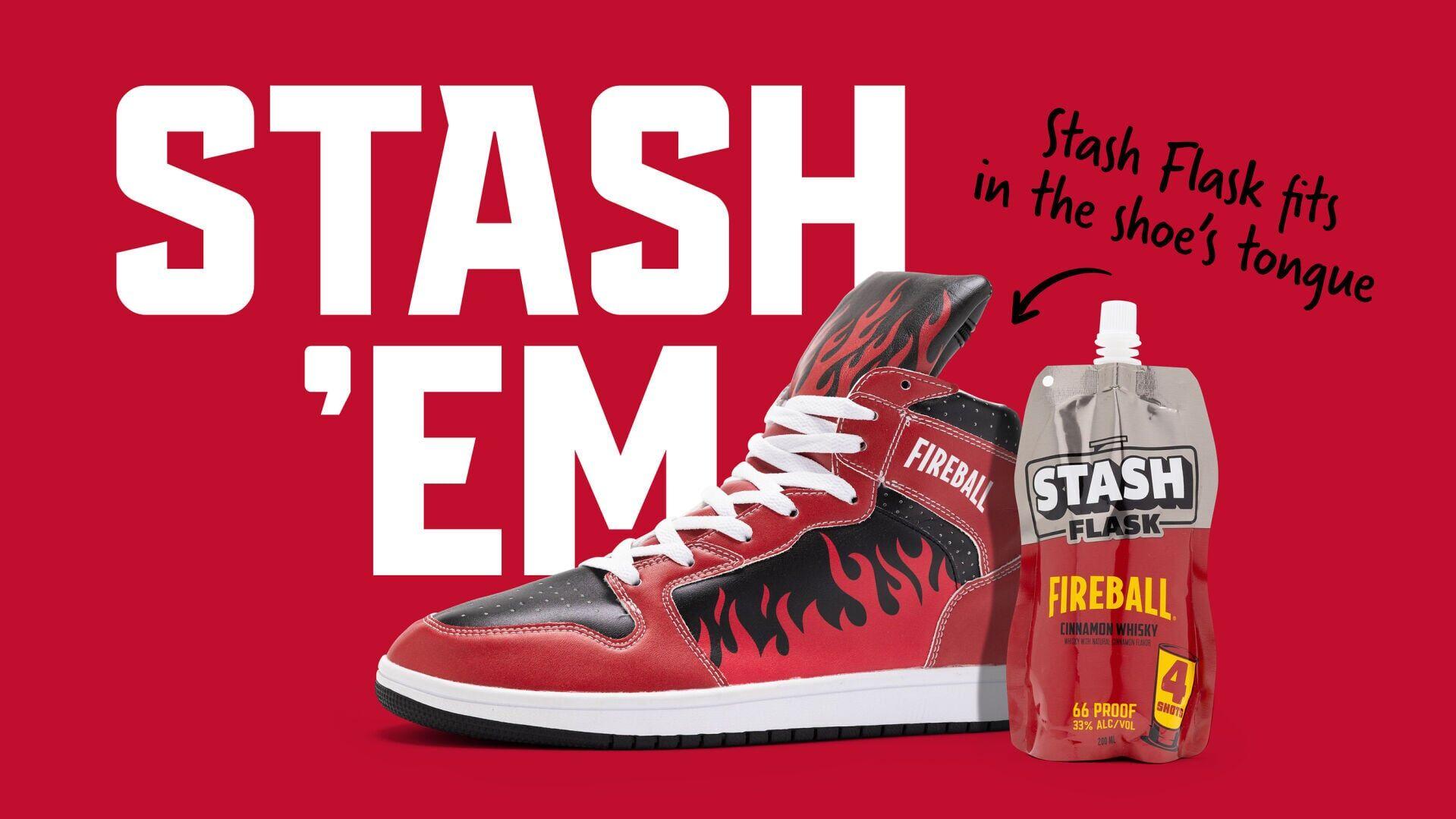 Introducing Fireball Sneaks, limited-edition sneakers featuring a custom-built compartment designed to hold Fireball's new Stash Flask.
