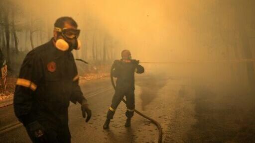 Greek firefighters have been tackling a blaze near Porto Germeno, some 70 kilometres (45 miles) northwest of Athens