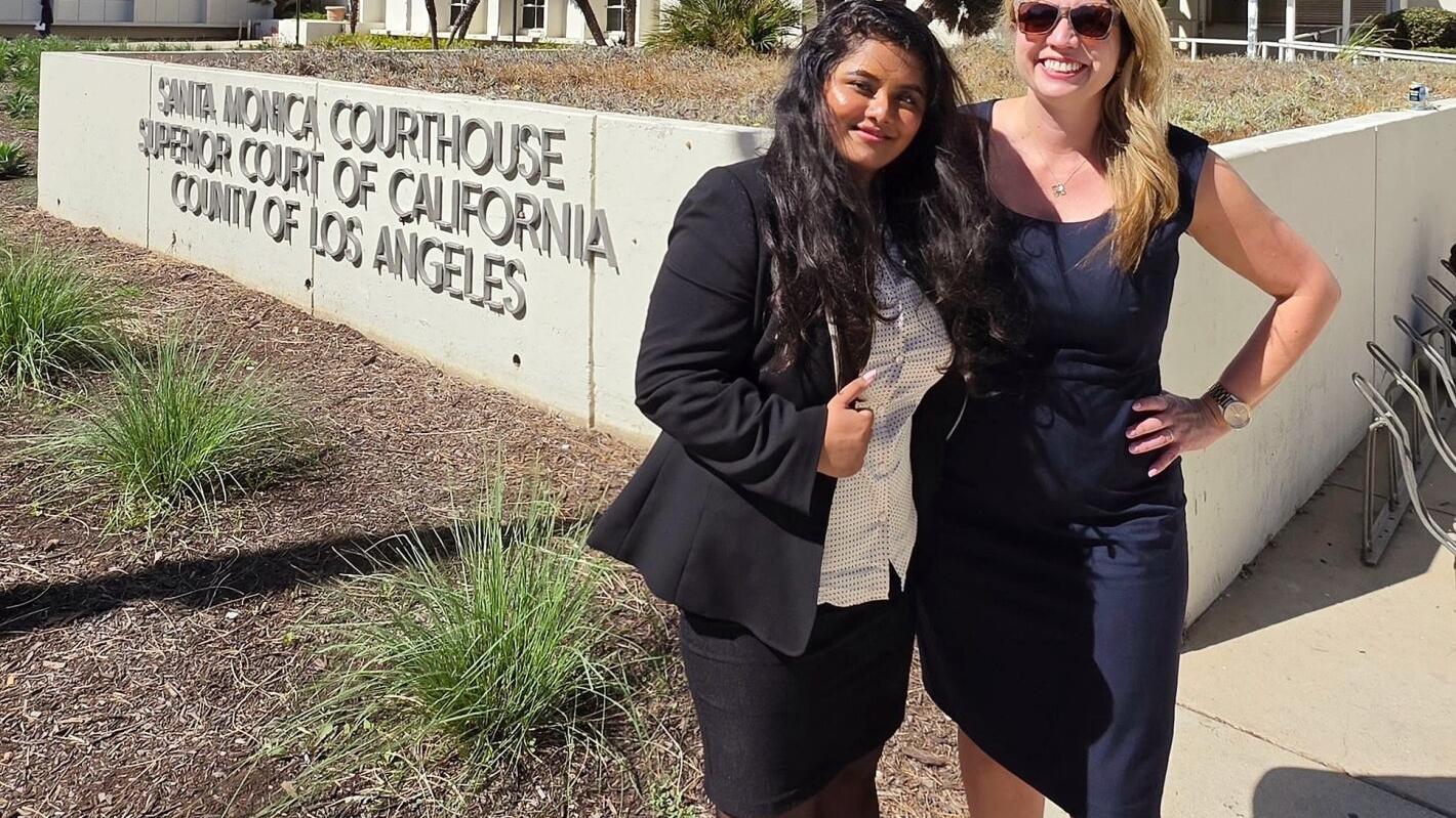 Heather-Ann Young and Diksha Chhetri of Brayton Purcell LLP at the Santa Monica Courthouse, Superior Court of California in Los Angeles. The attorneys represented the plaintiffs in the 5th artificial stone silicosis trial in the United States.