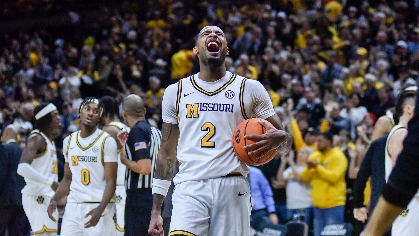 Mizzou senior guard Tamar Bates celebrates a Tiger victory (copy) (copy) (copy)