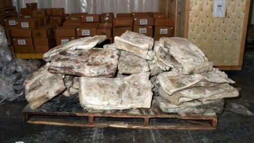 Some of the 755 kilos of meth seized by the Australian Border Force that was hidden in a shipment of frozen cowhides from Mexico in 2019