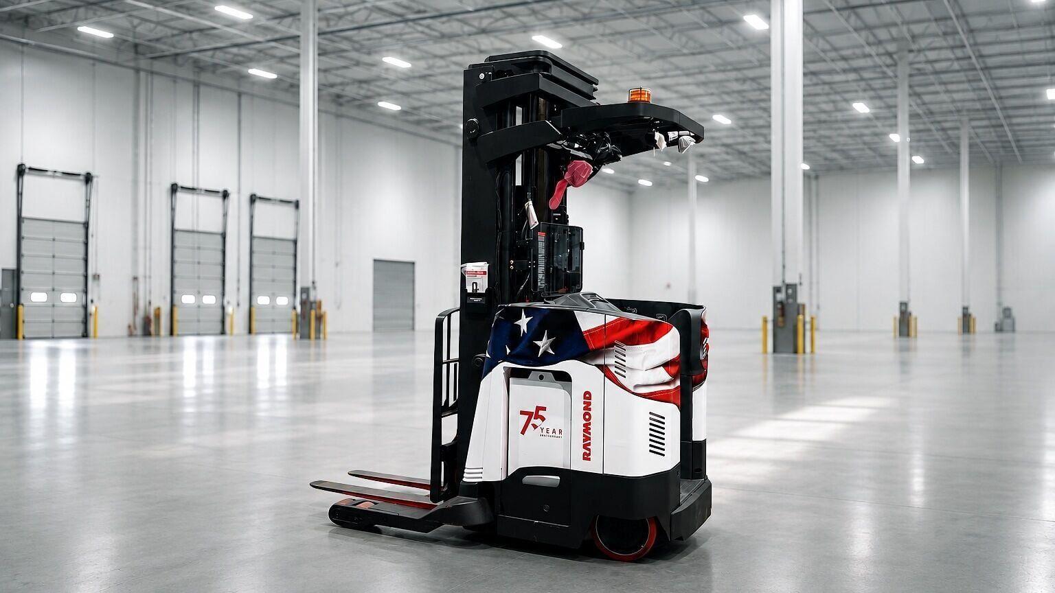 A customized Raymond Reach-Fork® Truck to celebrate the 75th anniversary.