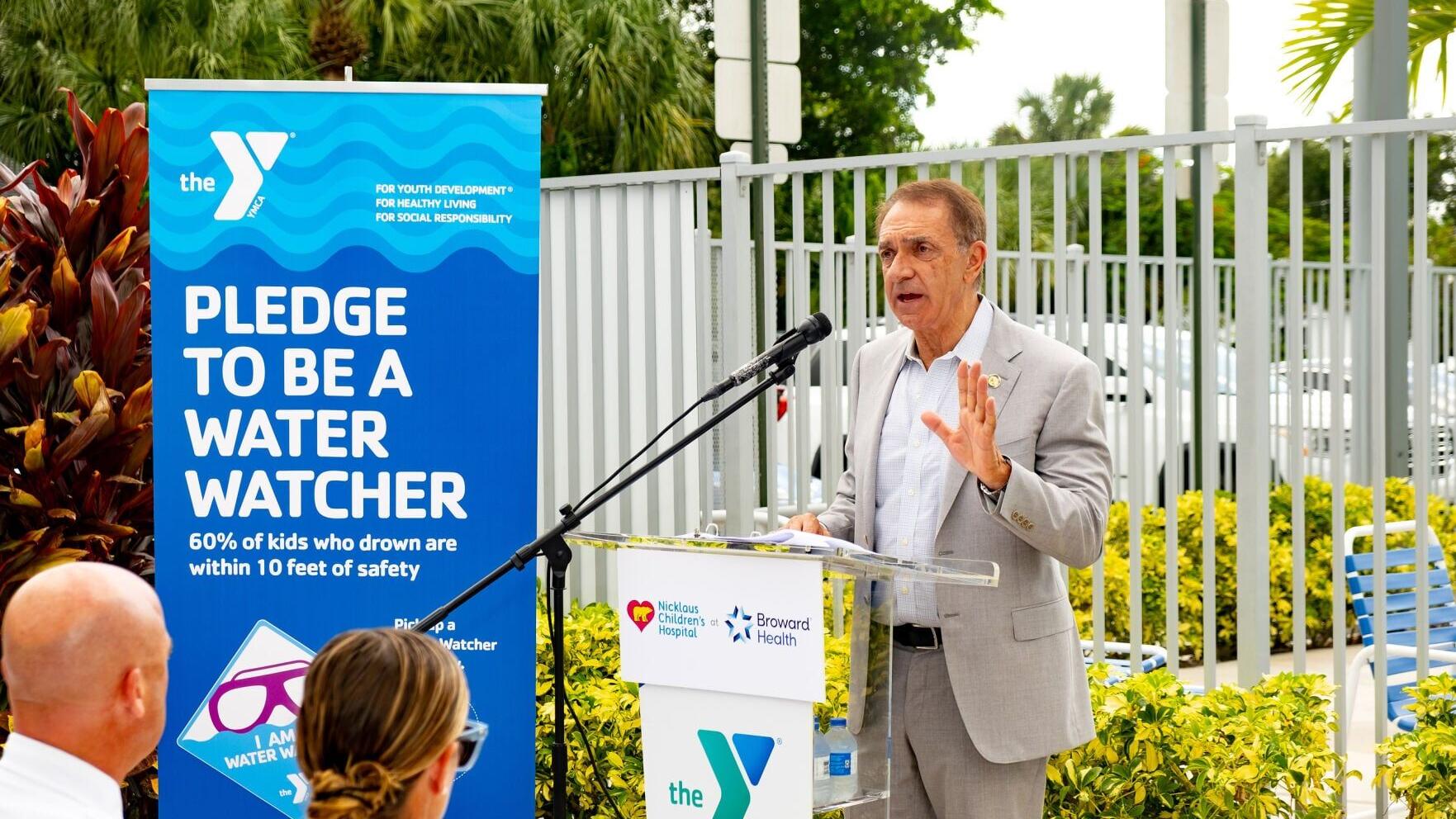 City of Fort Lauderdale Mayor Dean Trantalis addresses the media during a press conference about water safety at the L.A. Lee YMCA/Mizell Community Center on Wednesday, July 22, 2026, in Fort Lauderdale, Florida.