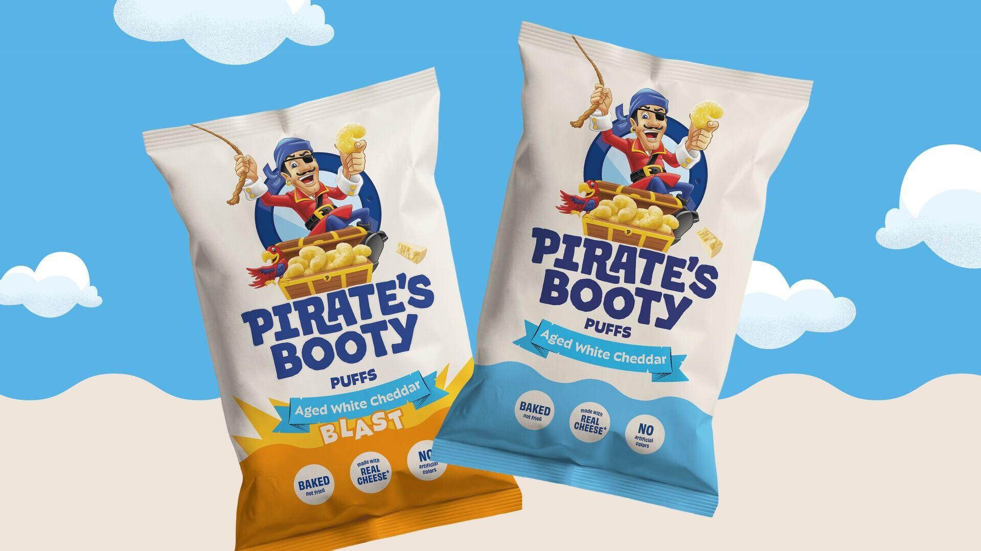 Introducing a new look for Pirate's Booty portfolio featuring the Aged White Cheddar flavor now has even more cheese.
