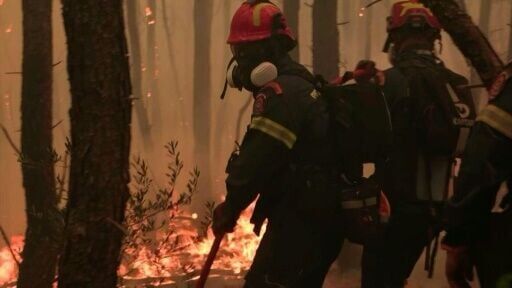 Greek firefighters battle wildfire at popular coastal resort as winds rage