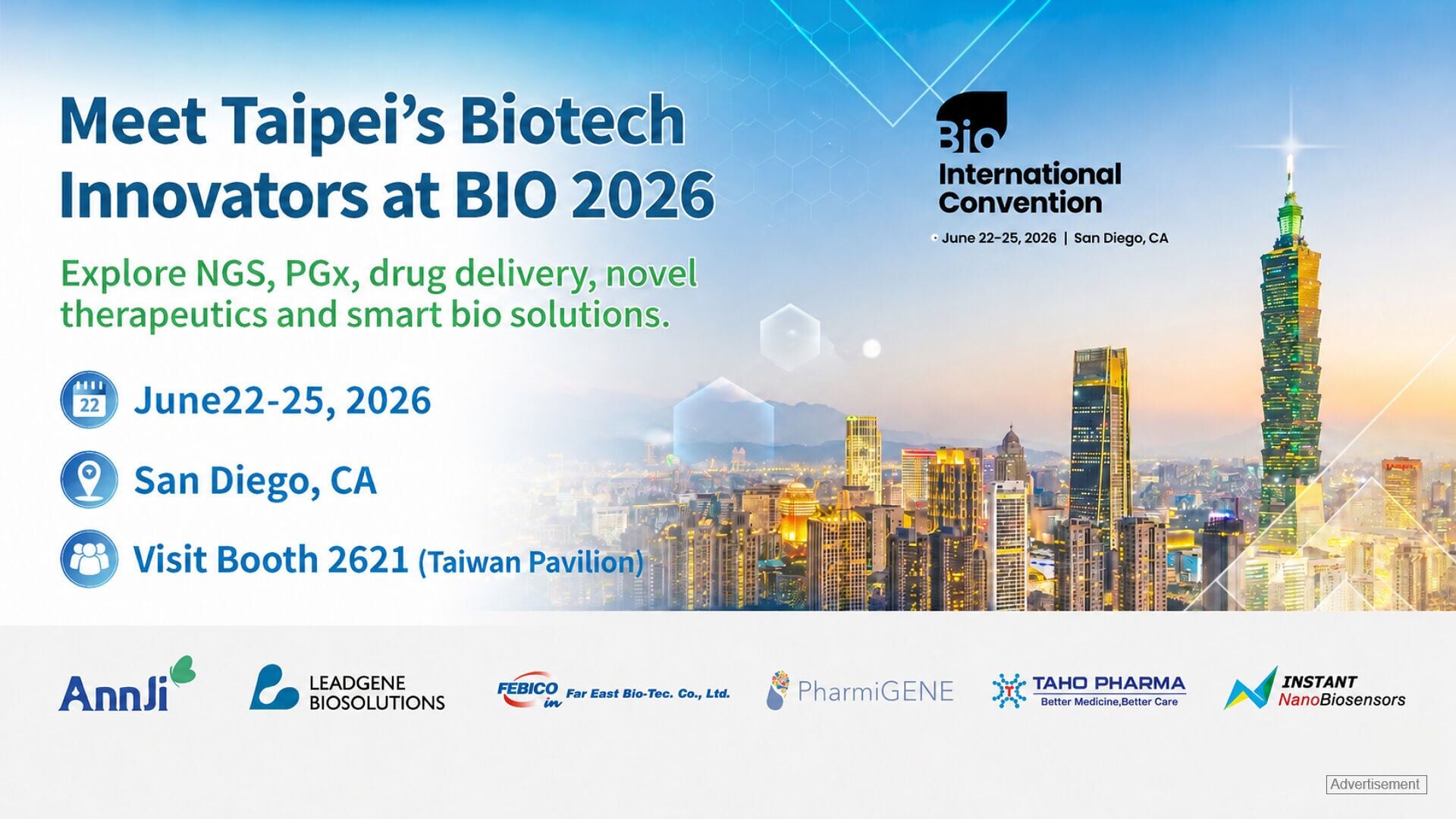Organized by the Taipei City Government, the delegation brings a cross-disciplinary lineup — from rare disease drug pipelines and bioprocessing tools to pharmacogenomics and next-generation biosensing — to one of the industry's most-watched annual gathe...
