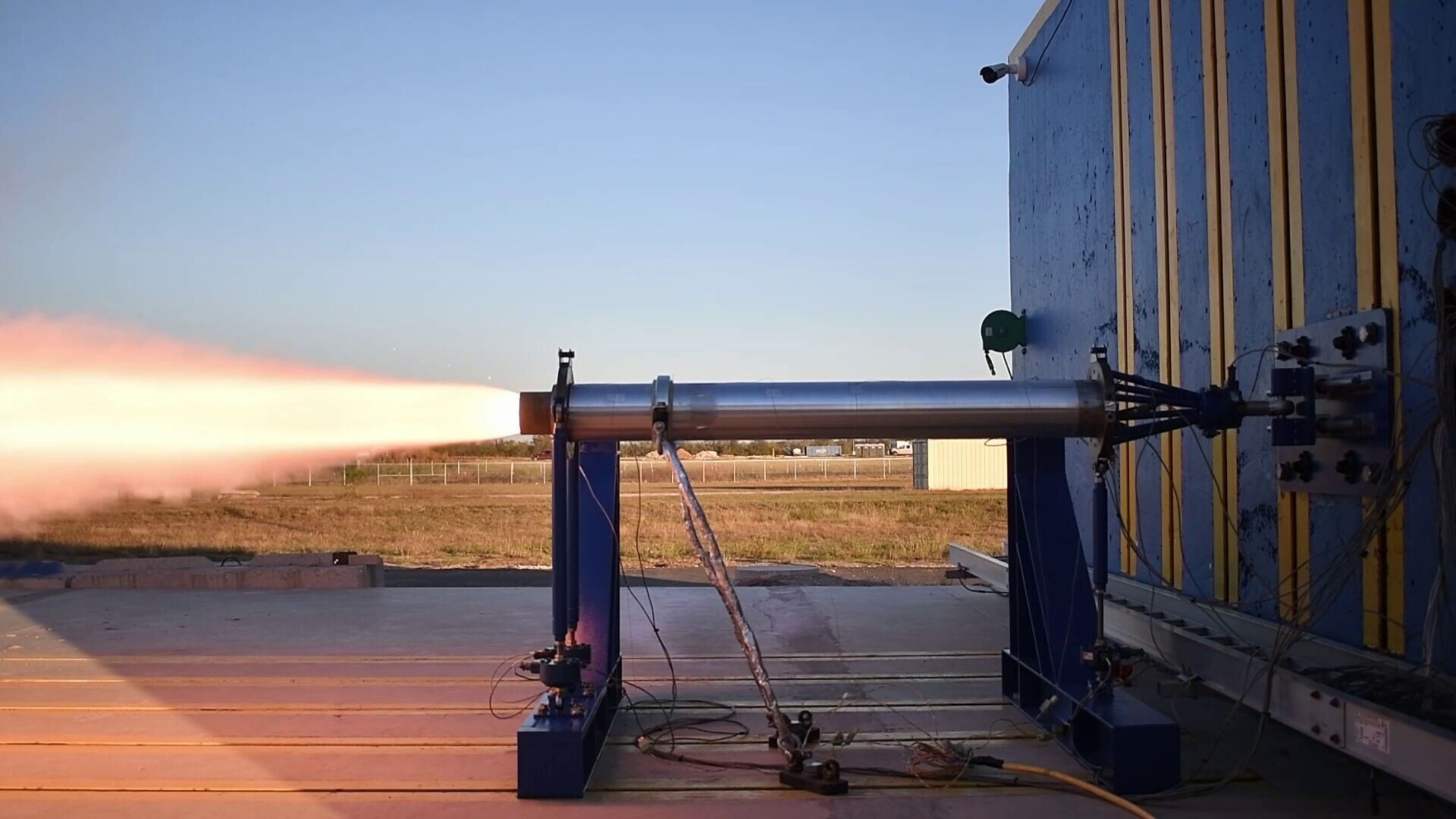 A static test of a sub-scale SRM design for X-Bow’s MDA interceptor. Image: X-Bow Systems