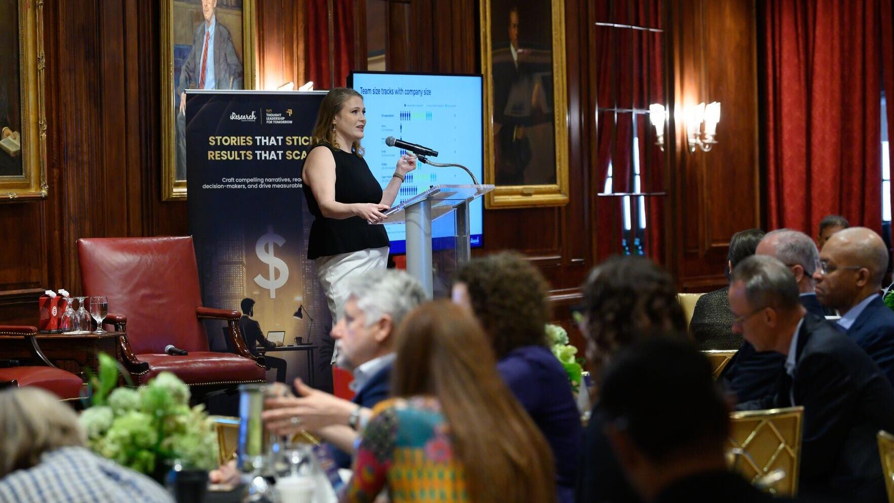 Brittany Williams, SVP Editorial at iResearch Services, presents the Thought Leadership in Practice 2026 findings at TLFT 2026.