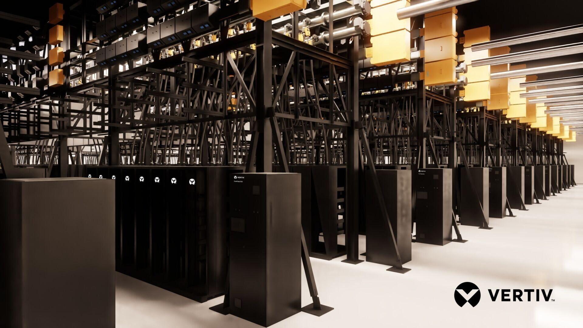 Vertiv SmartRun overhead converged physical infrastructure system is integrated as a configurable digital twin within NVIDIA Omniverse DSX Blueprint workflows, enabling infrastructure to be designed, simulated, and validated as a single system before bu...