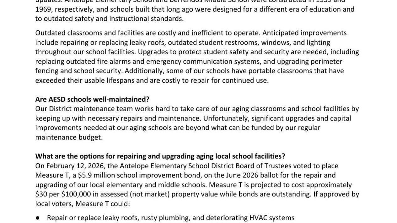 Antelope Elementary School District, California, Measure T, Bond Measure (June 2026)