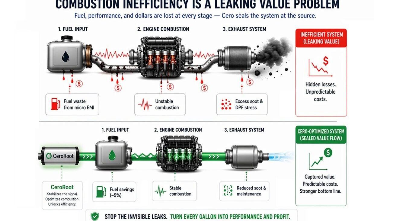 Installing CeroRoot™ reduces emissions while saving on costs associated with fuel and maintenance