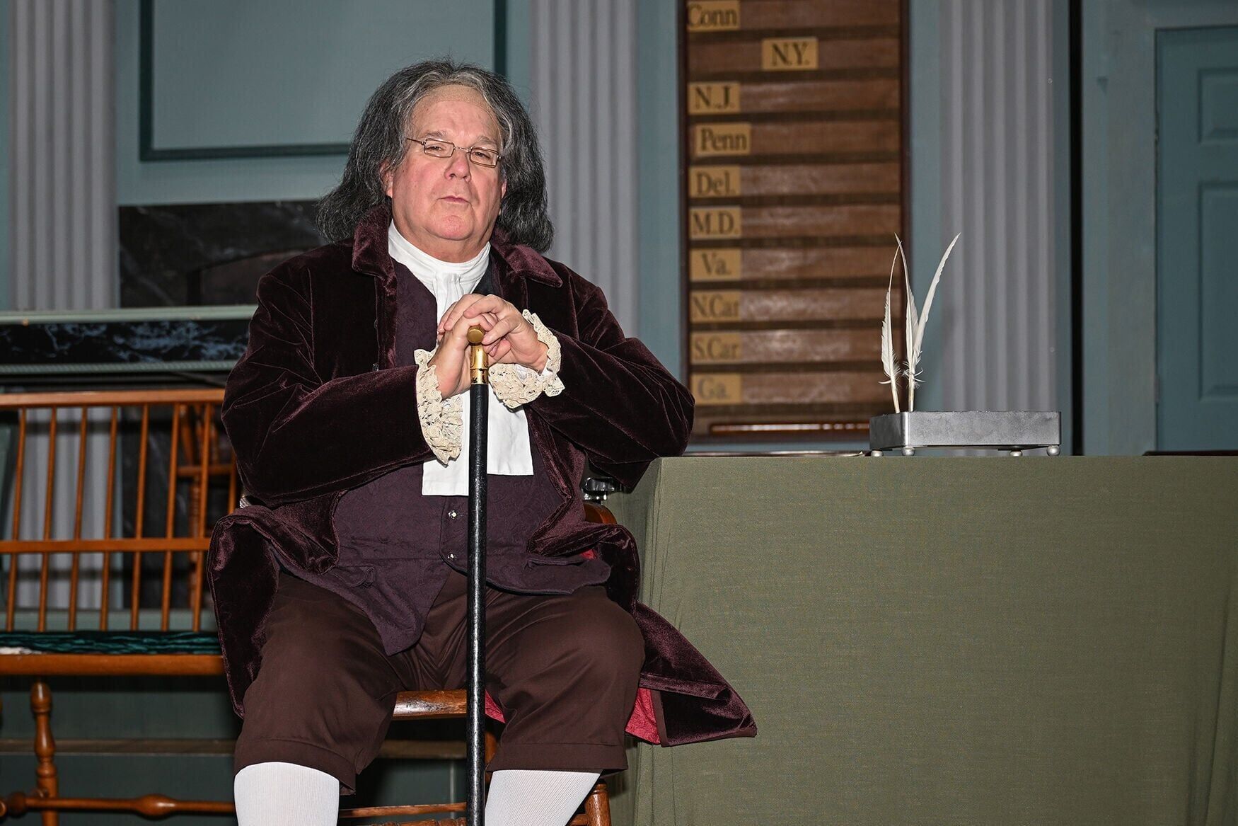 Alan Knoll portrays Benjamin Franklin