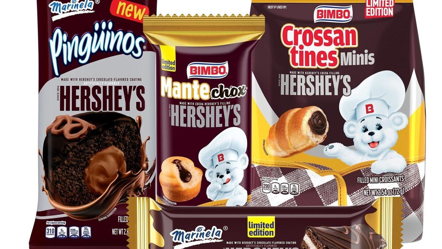 Marinela, Bimbo and Hershey’s unite for a first-of-its-kind collaboration featuring co-branded Snack Cakes, Pingüinos, Mantechox and Crossantines Minis.