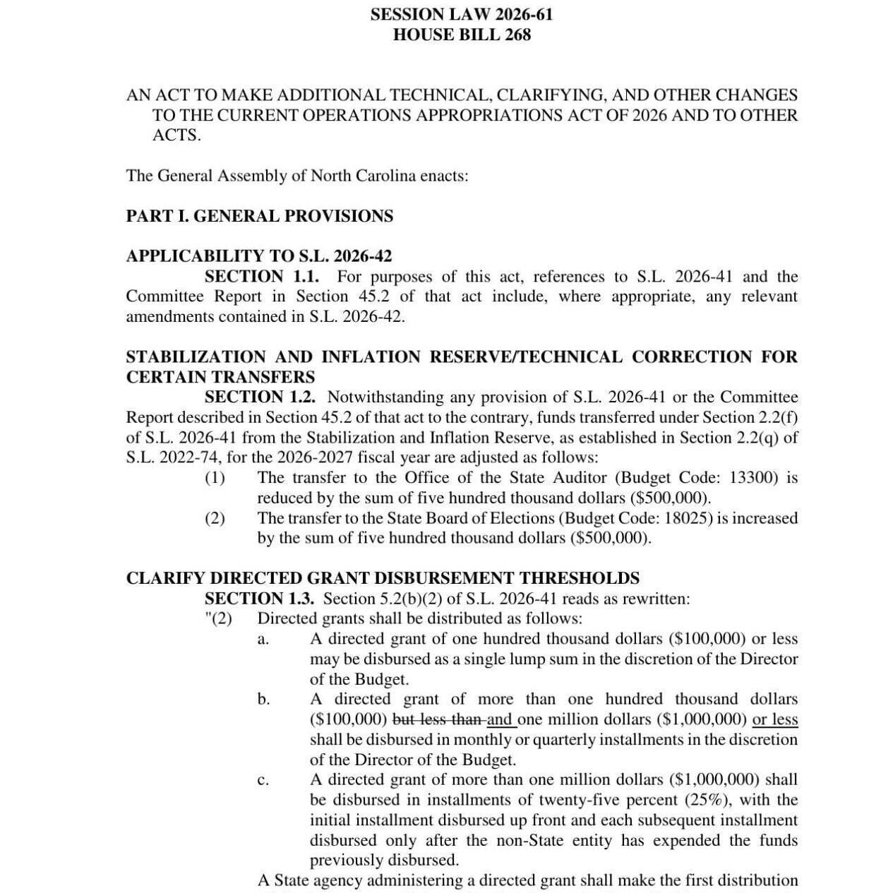 FNF - NC - 2026 Budget Technical Corrections – II House Bill 268