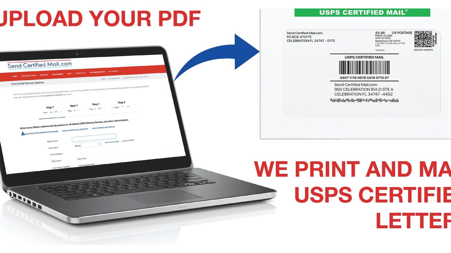 Send Certified Mail | Save time and money with our same-business-day printing and mailing service. Easily upload your PDF letters, and we'll handle the rest, from printing and USPS Certified Mail preparation to Post Office acceptance.