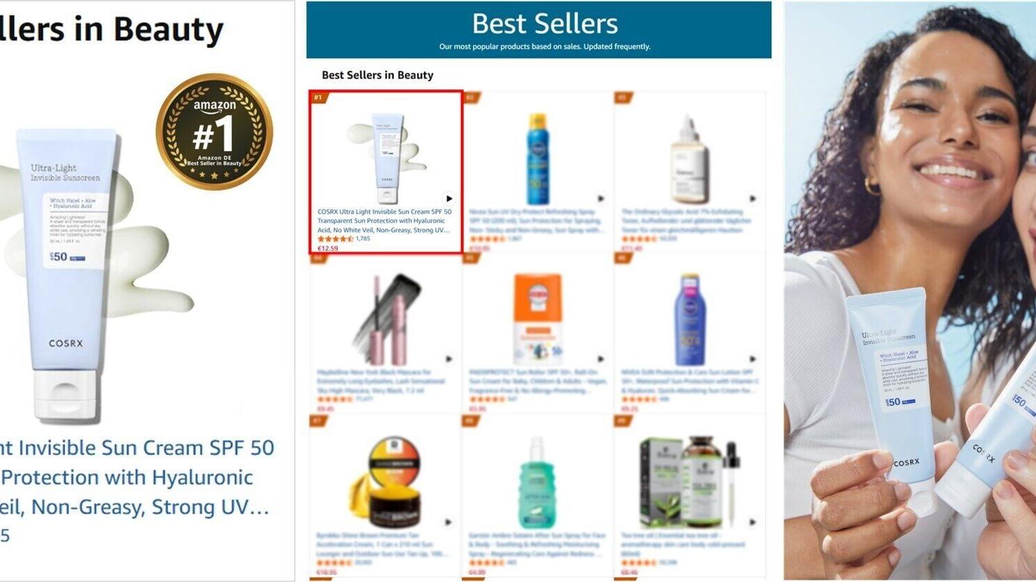 COSRX Ultra Light Invisible Sunscreen Ranks #1 spot on Amazon Germany as the bestselling beauty product