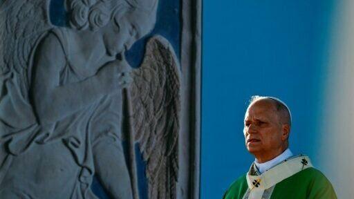 Pope Leo XIV wore a liturgical vestment created by Filippo Sorcinelli during an open-air mass in Rimini