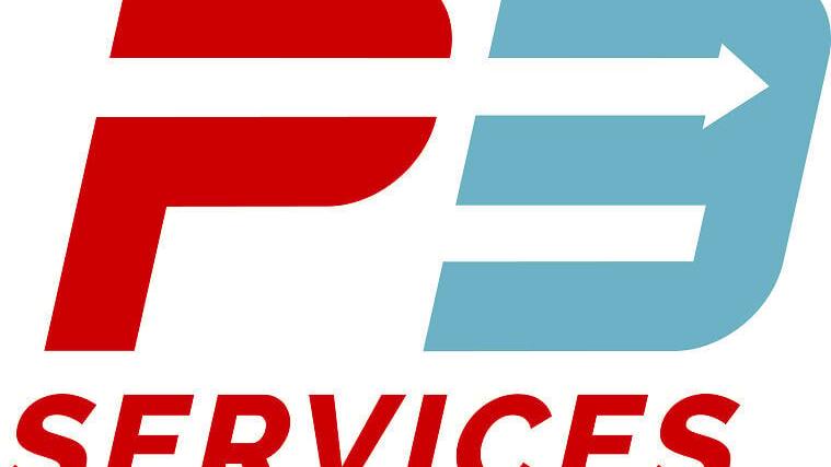 P3 Services logo featuring bold red and blue typography with an arrow symbolizing forward momentum, innovation, and reliability in service.