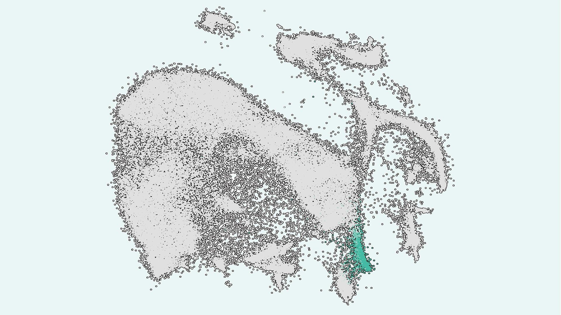 Using a combination of single-cell sequencing and AI simulations, CSHL scientists were able to estimate that, during training in the thymus, T cells will only interact with about 240 antigen-presenting cells (seen here in teal) out of a random sample of...