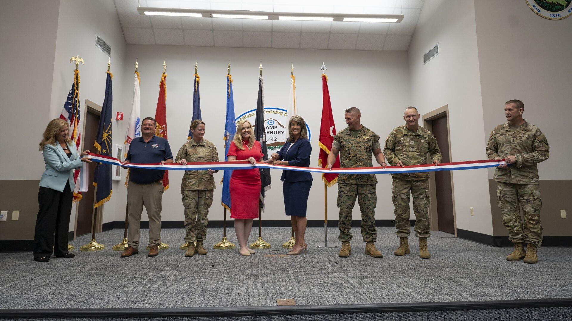 Pictured left to right: Nancy Maloy, NSWC Crane Platform Protection &amp; Countermeasures Technologies Division Manager, Marty Terry, NSWC Crane Countermeasures Assessment Branch Manager, Brigadier General Cathy Eaken, Congresswoman Erin Houchin, Dr. Angela...