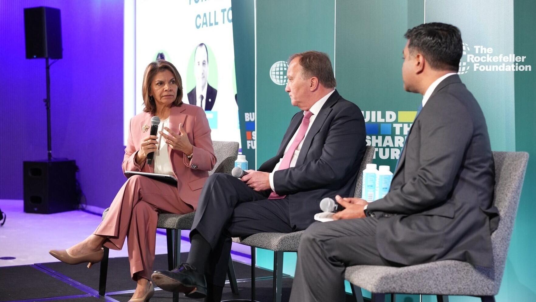 Laura Chinchilla, former President of Costa Rica and President of Club de Madrid; Stefan Löfven, former Prime Minister of Sweden; Ravi Agrawal, Editor in Chief at Foreign Policy.