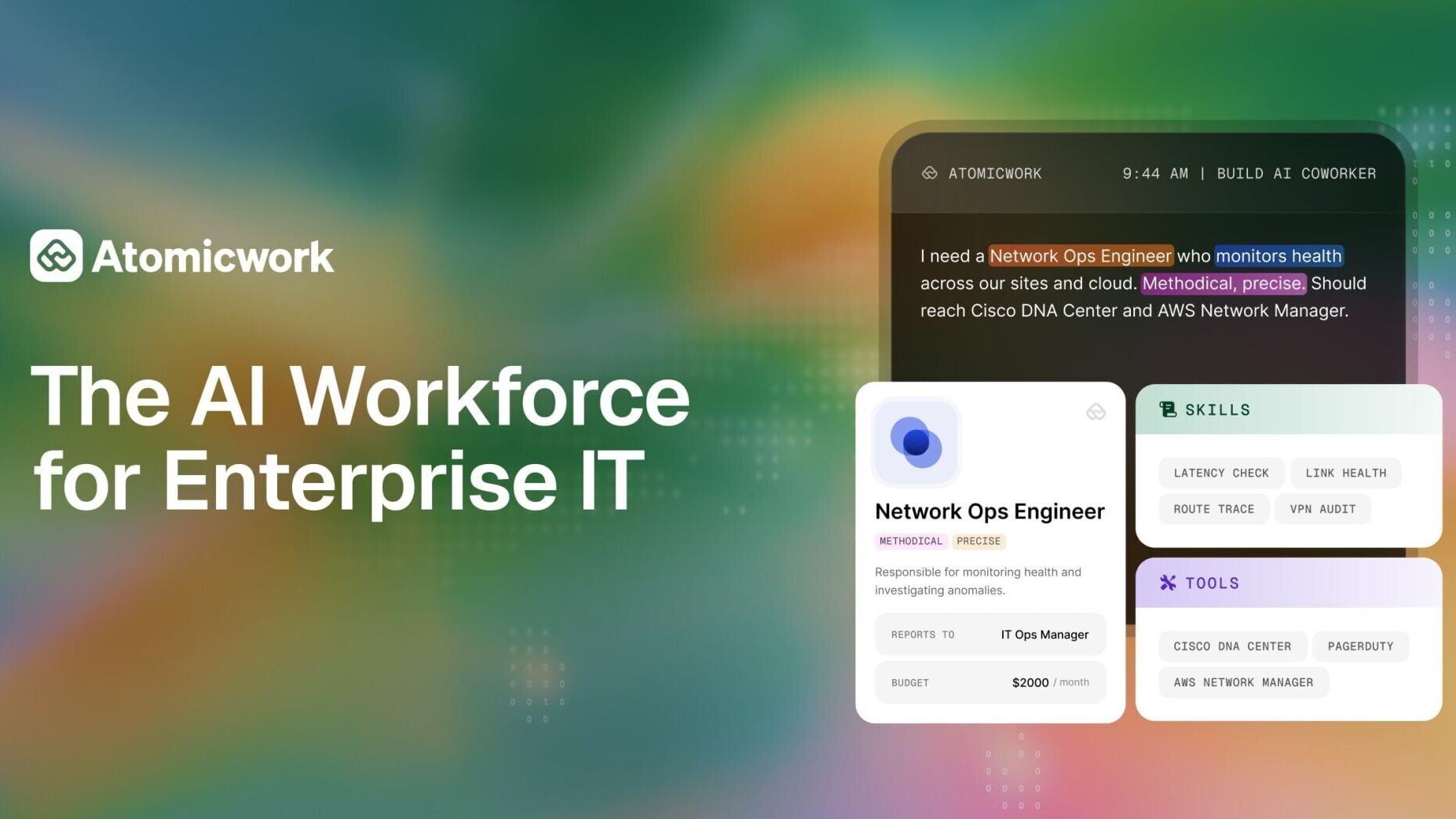Atomicwork launches the AI workforce management platform for modern IT teams that gives enterprises the infrastructure to deploy, govern, and scale AI coworkers alongside their human workforce. (PRNewsfoto/Atomicwork Inc)
