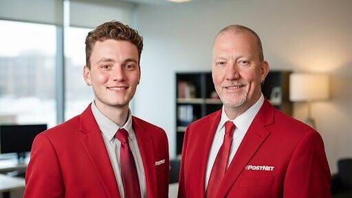 Peyton Tish, left, general manager of the new PostNet Spring location, and his father, owner Ron Tish, are part of the family team bringing printing, shipping and business services to the Spring, Texas, community.