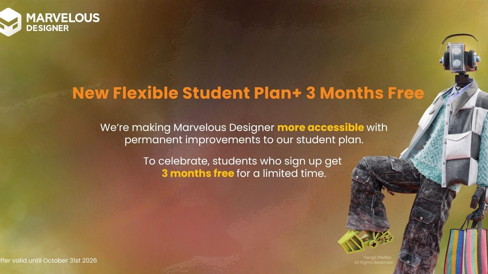 Marvelous Designer is expanding its student plan and offering a limited time three-month free promotion. Art courtesy of Gergő Pfeiffer