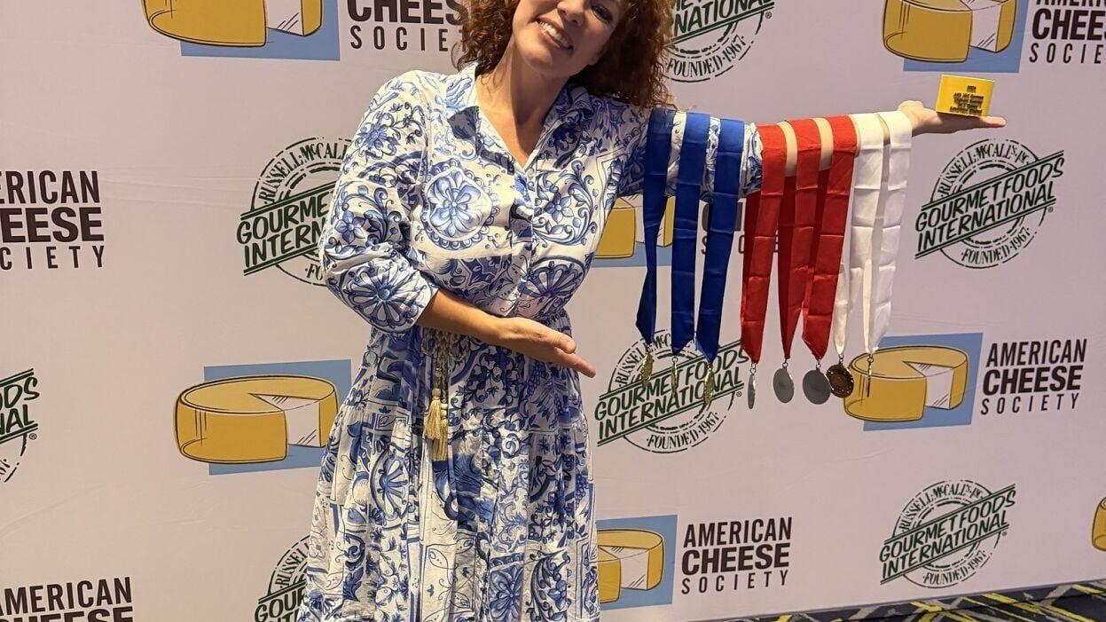 Marieke Penterman poses with awards from the 2026 American Cheese Society (ACS) Competition.