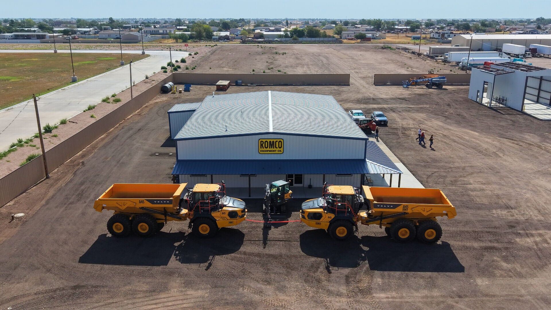 Aerial view of ROMCO Equipment Co.'s new Amarillo branch, approximately 5 acres, including three service bays, a wash bay, and a dedicated demonstration area.