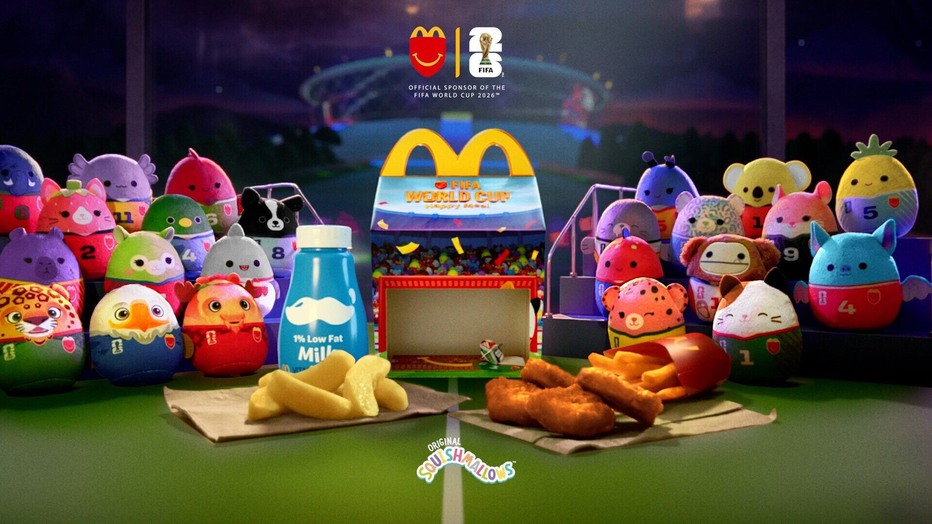 For soccer fans in training, each order of the FIFA World Cup 26™ Happy Meal
comes with one of 23 Squishmallows™ plushies, including the official mascots for FIFA World Cup 26™.