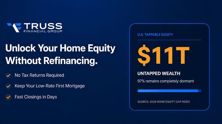 An infographic illustrating the $11 trillion U.S. untapped home equity gap as analyzed in the 2026 Home Equity Gap Index.[1] The graphic outlines specialized alternative underwriting options that allow qualified self-employed homeowners to access capita...