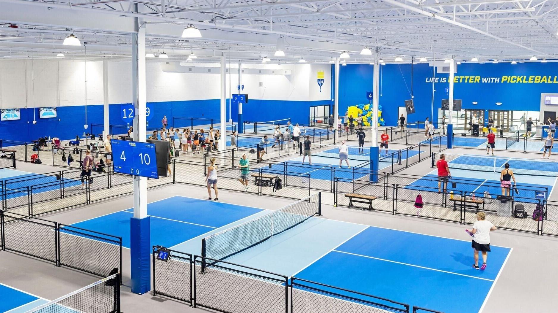 Inside one of Pickleball Kingdom's state-of-the-art indoor pickleball facilities.