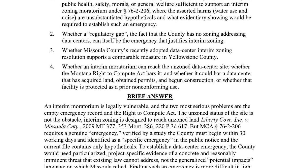 County memo between Scott Twito and Steve Williams